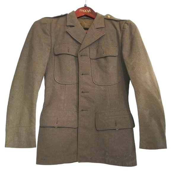 VTG WWII Military Jacket Wool Uniform Scovill MFG Waterbury Eagle Buttons Patch - Picture 1 of 16